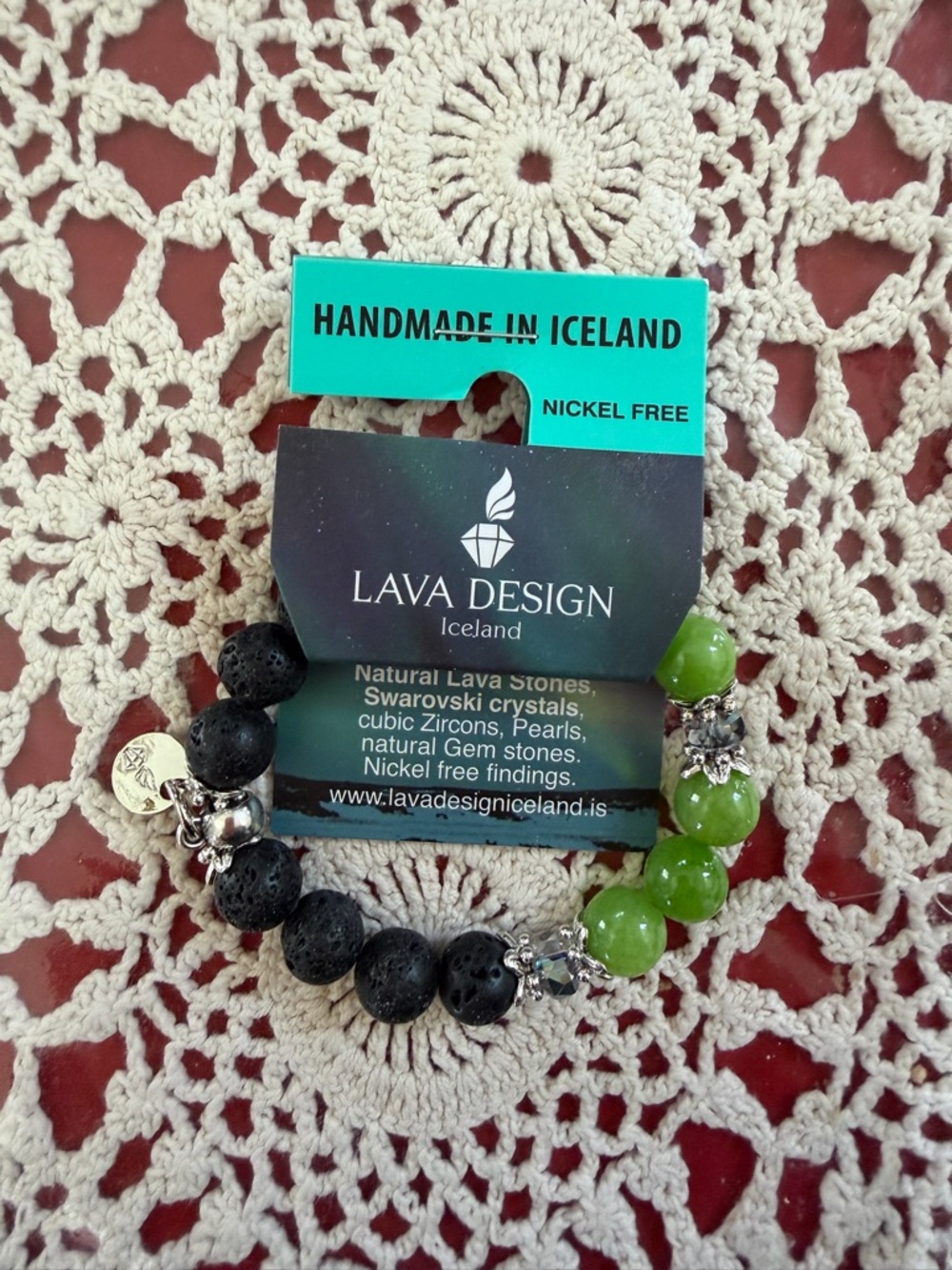 Brand new and handmade from ICELAND - Green and Black Lava Stone Bracelet